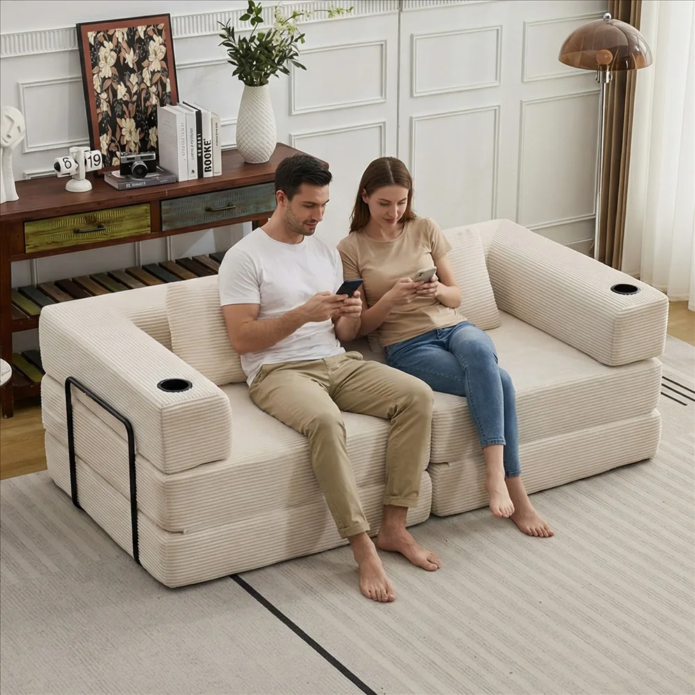 Luxuriöses Cord-Modulsofa Moderne Frei Kombinierbare Wandelbare Eckcouch mit Getränkehaltern Komfortable Tiefe Sitzfläche – Detail 22