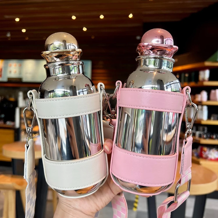 

New mini with shoulder strap adjustable straight Coke bottle stainless steel insulation cup potbelly cup girls outdoor portable