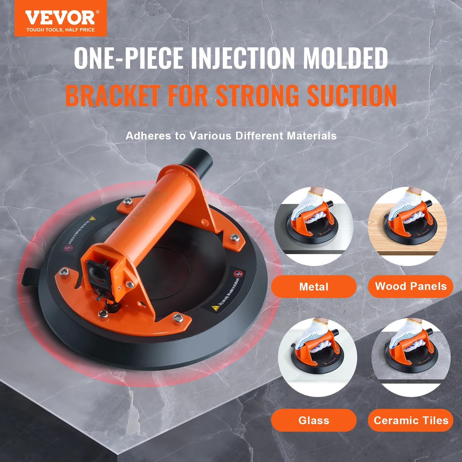 VEVOR 8"/10" Glass Vacuum Suction Cup with Handle and Carry Box Industrial Lifter Tool for Metal Granite Tile Wood Panel Lifting