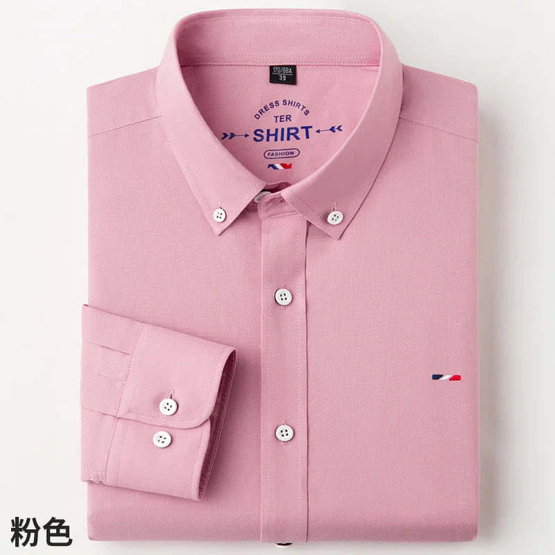 100% Cotton Oxford Plaid Solid Color Striped Shirt Tops Casual Long Sleeve Shirt Slim Fit Shirt Men Camisa Social Korean Clothes