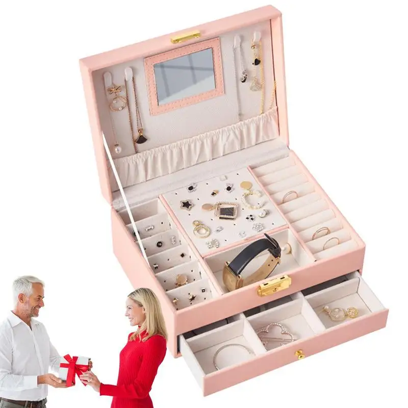 

Travel Jewelry Organizer Jewelry Box For Women Girls With Mirror Double Layer Jewelry Boxes Necklace Holder Box Organizer For