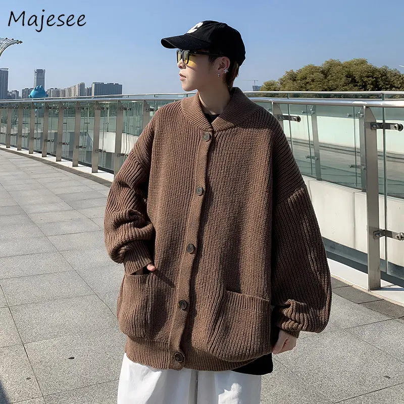 

Cardigan Men Sweater Retro Japanese Stylish Fashion Clothing Teens Hipster Winter Knitwear Baggy Casual Minimalist Cool Handsome