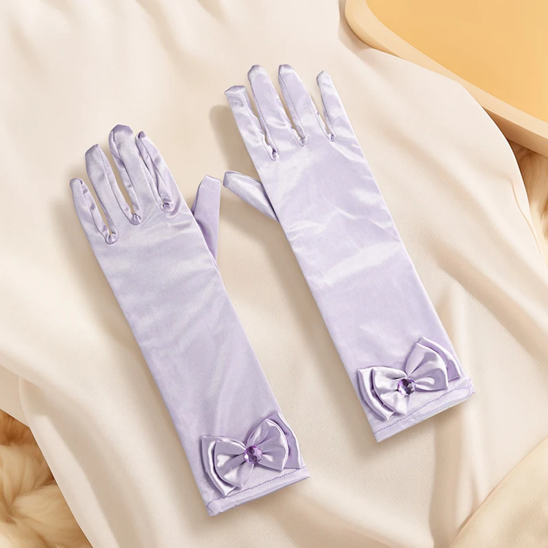 Girls Princess Accessories Kids Satin Bow Elsa Cinderella Gloves for Costume Children Birthday Halloween Party Cosplay Gift