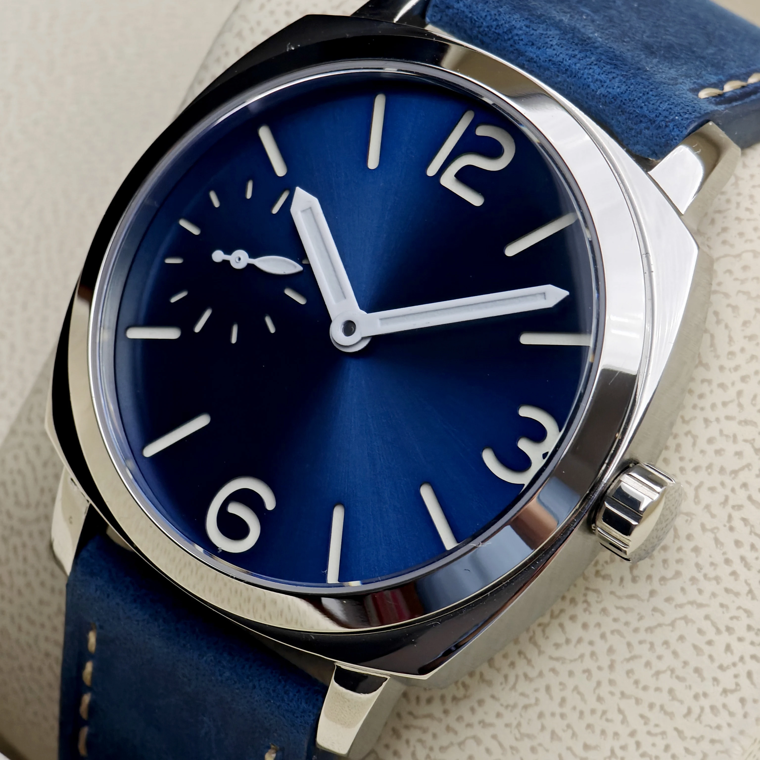 42mm Vintage Square Pilot Watch. ST3600 Hand-Wound Mechanical Movement. Luminous Sterile Dial. Leather Strap Reloj.