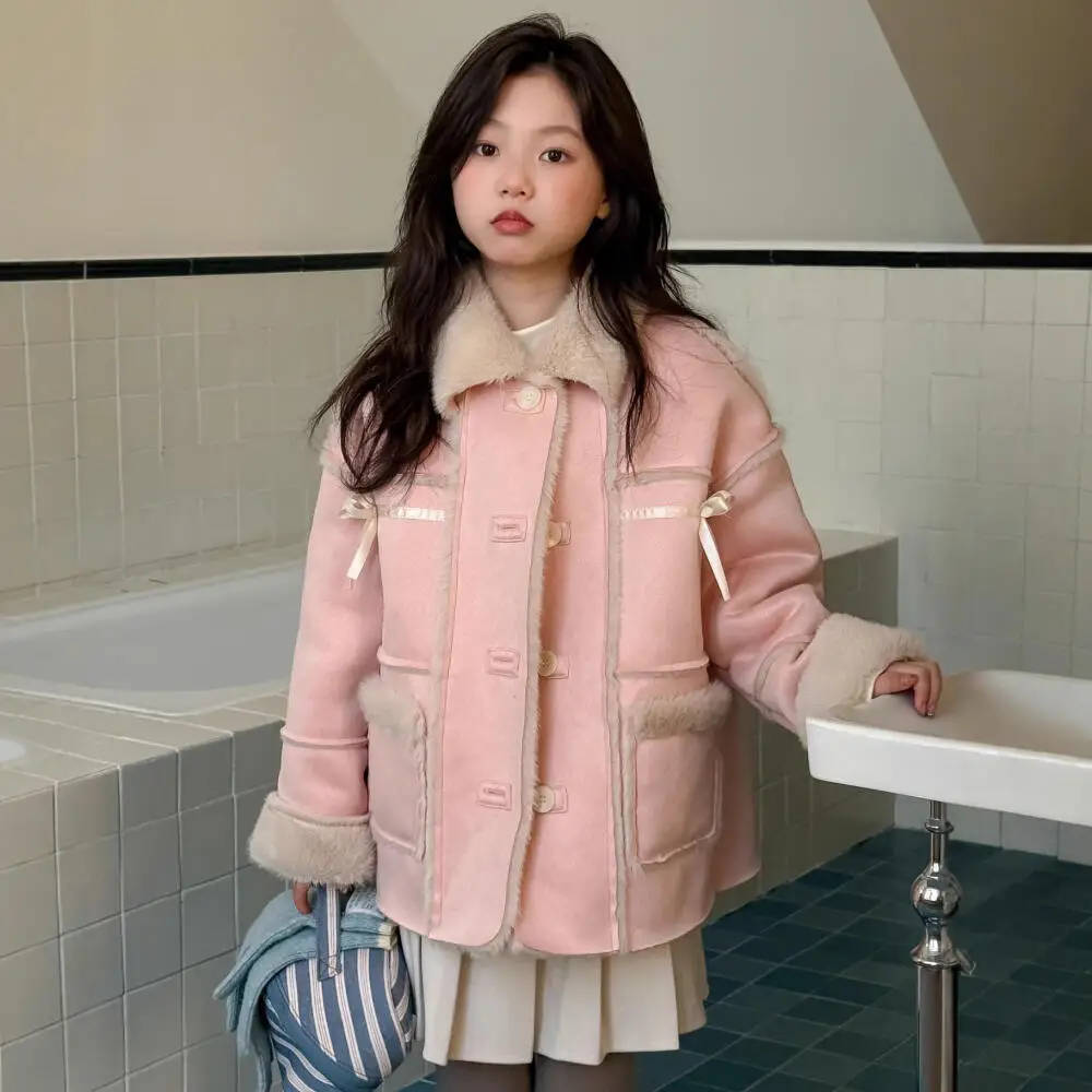 여아 퍼 코트 가을 겨울 신상 아동복 두꺼운 보온 벨벳 재킷 귀여운 아동복 후드티