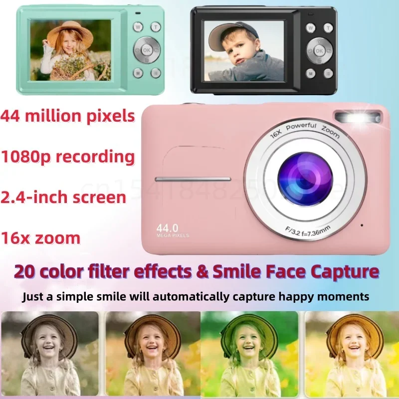 1080P 2.4 Inch Mini Digital Camera Rechargeable Video Recorder 16x Zoom Compact 44MP Small Camcorder for Kids Beginner Cam Gifts 3