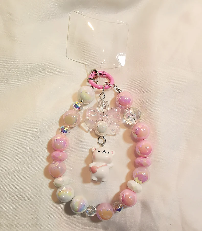 curta, pulseira, Satchel urso boneca pingente, cristal arco cadeia cordão
