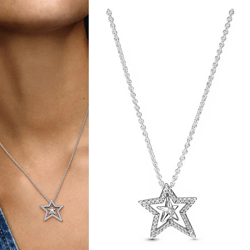 925 Silver Original Women's Popular Eternal Tritone Viola Specimen Shining Dense Set Snowflake Logo Necklace DIY Charm Jewelry