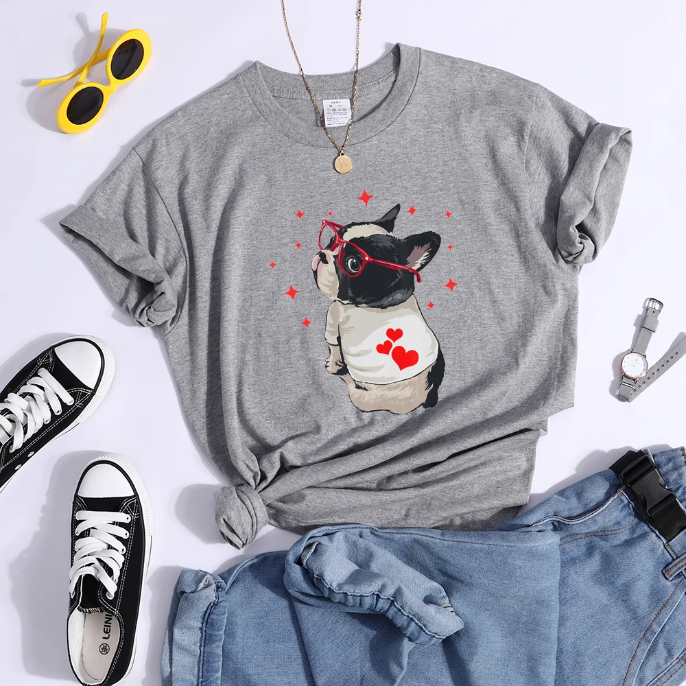 T-Shirt femme, humoristique et mignon, avec chien américain Boston Terrier, à la mode, Cool, de rue, Hip Hop, doux et respirant, 715_voghion.com