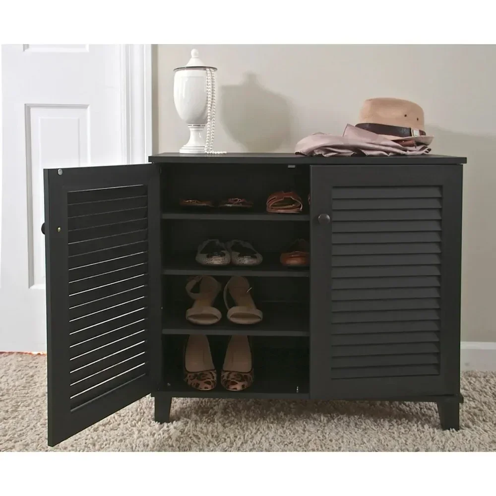 

Shoe cabinet, shoe storage cabinet, with 1 compartment, can accommodate 14 pairs of shoes, 2 door design, and wooden handles