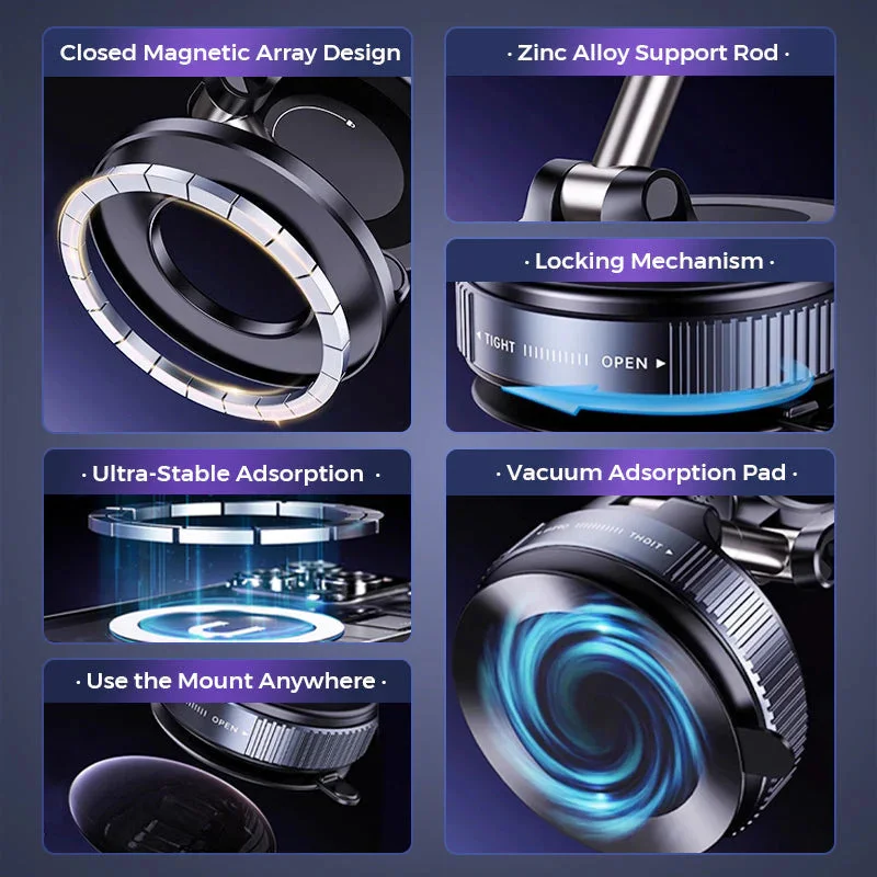 1PC 360° Foldable Vacuum Magnetic Phone Holder, Magnetic Car Phone Mount, Hands-Free Suction Cup Phone Holder for Smooth Surface