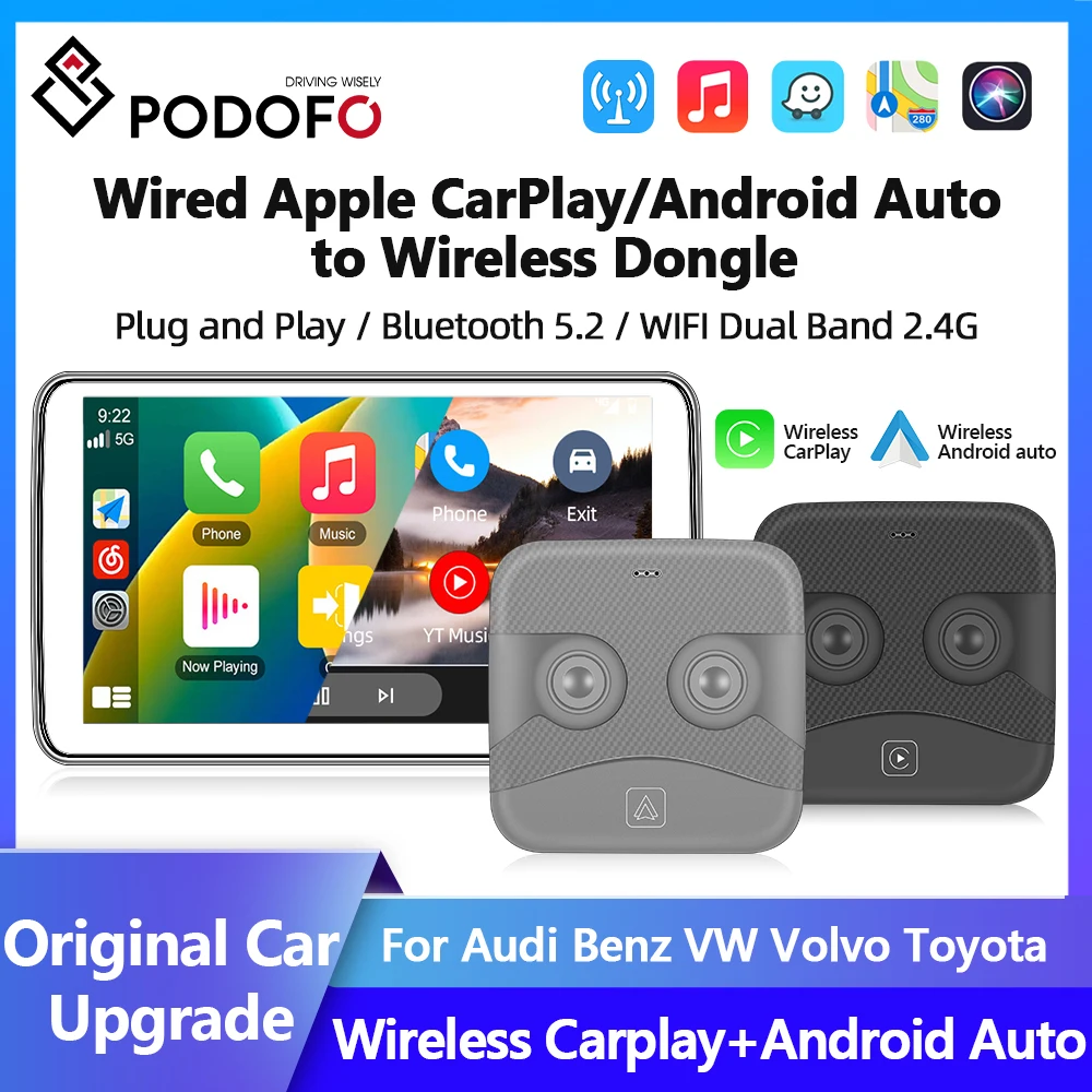 Podofo Carplay Ai Box Wireless Android Auto Adapter Dongle Streaming Box Per Auto Bluetooth Wifi Per Audi Toyota Volkswagen