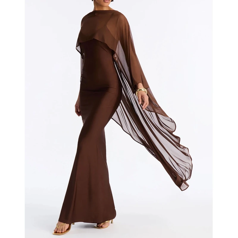Womens Chiffon Cape Dress Asymmetrical High Low Sheer See-through Shawl Evening Dress Cover Ups Wedding Party Capelet 6
