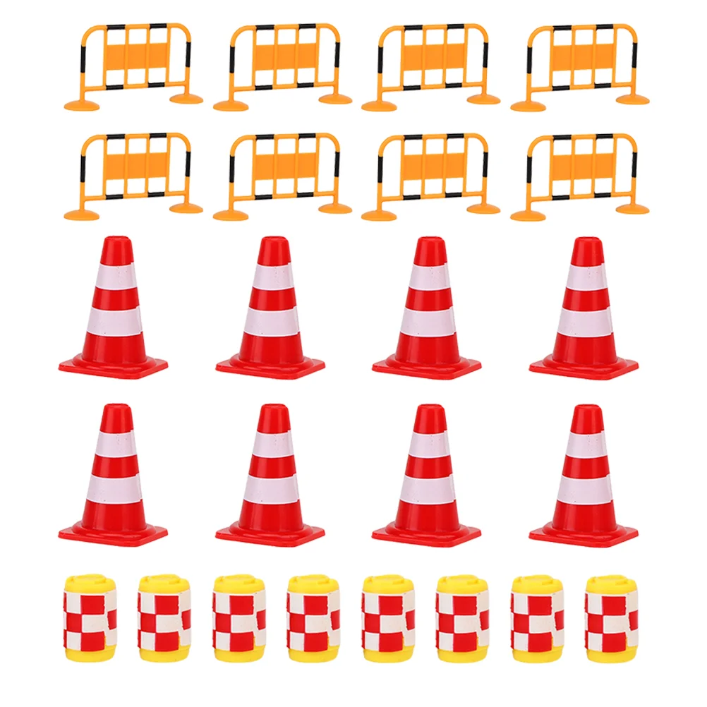 24pcs Traffic Signs Playset Miniature Road Cones Parking Signs Simulation Roadblock Barricade Models Cake Topper Kids Early