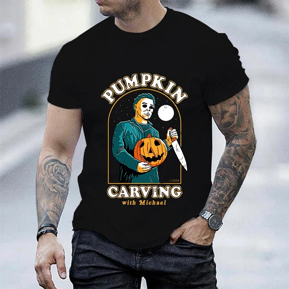 

T Shirt for Men Halloween Murderer Costume Funny Tops Pumpkin Tees Horror Movie Men's Tshirts Fashion T-shirt Casual Clothing