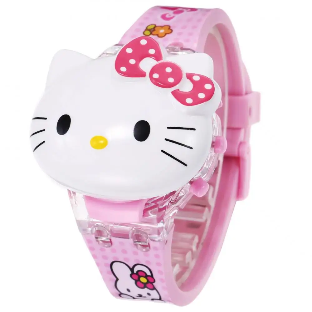 Kawaii Sanrio Hello Kitty Doll Child Toy Watch Anime Figure Light Music Water Repellent Flip Cover 3-12 Years Old Birthday Gift
