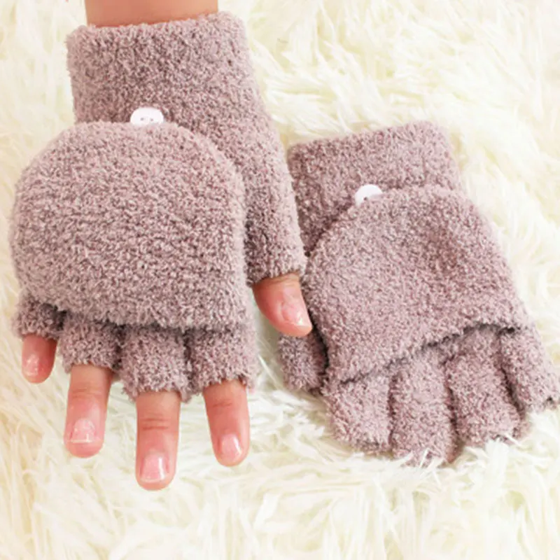 

Women's Half Finger Gloves Winter Multi Functional Flip Cute Coral Fleece Warm Cold-proof Soft Comfortable Female's Gloves
