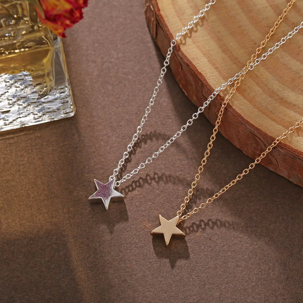Nuovo modo semplice collana con ciondolo a forma di stella color argento da donna gioielli geometrici regalo per feste di nozze collari corti femminile_voghion.com