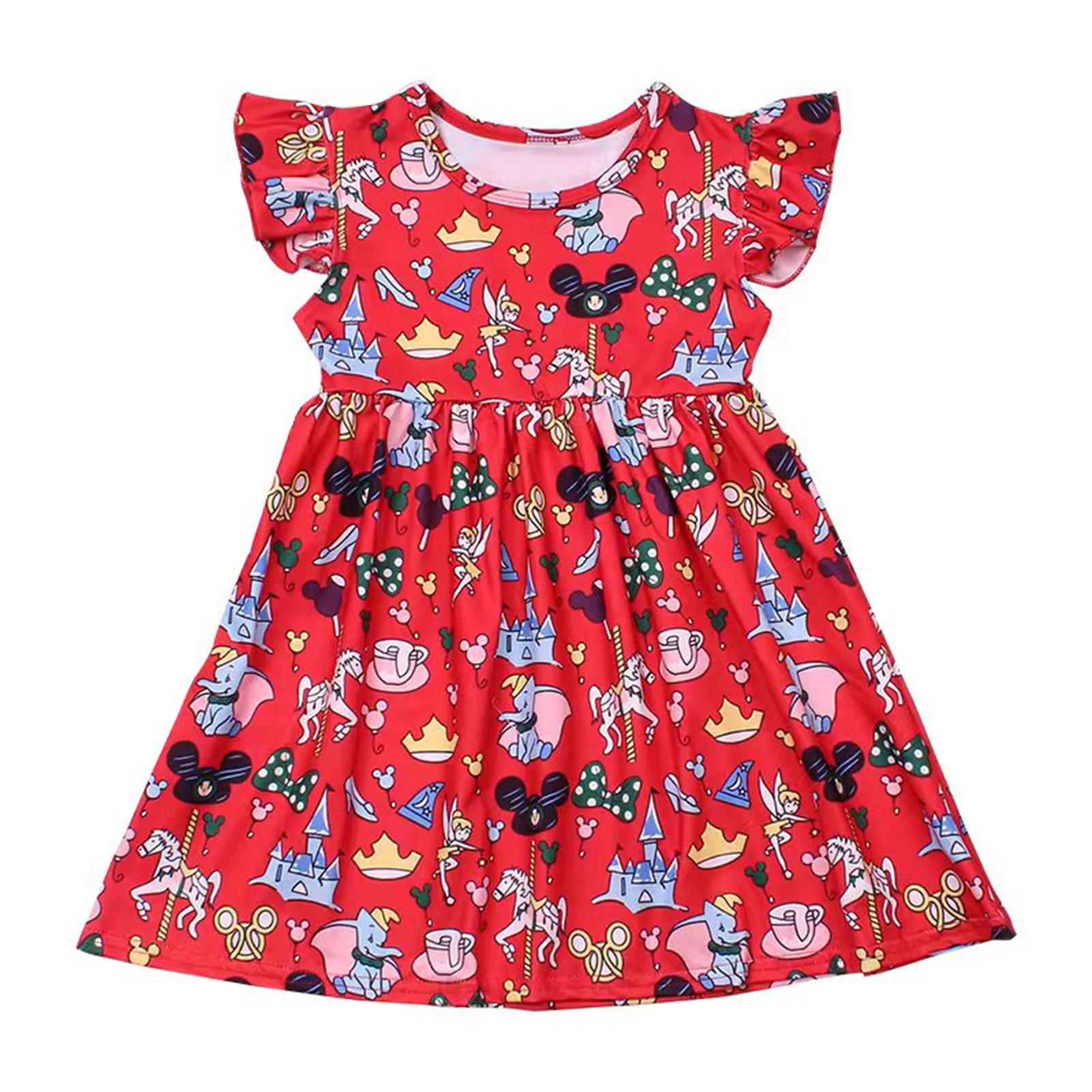 

Girls Christmas Dresses Fall/winter Flutter Sleeve Casual Printed Sundress Party Swing Dresses for Toddler Kids 1-7Years