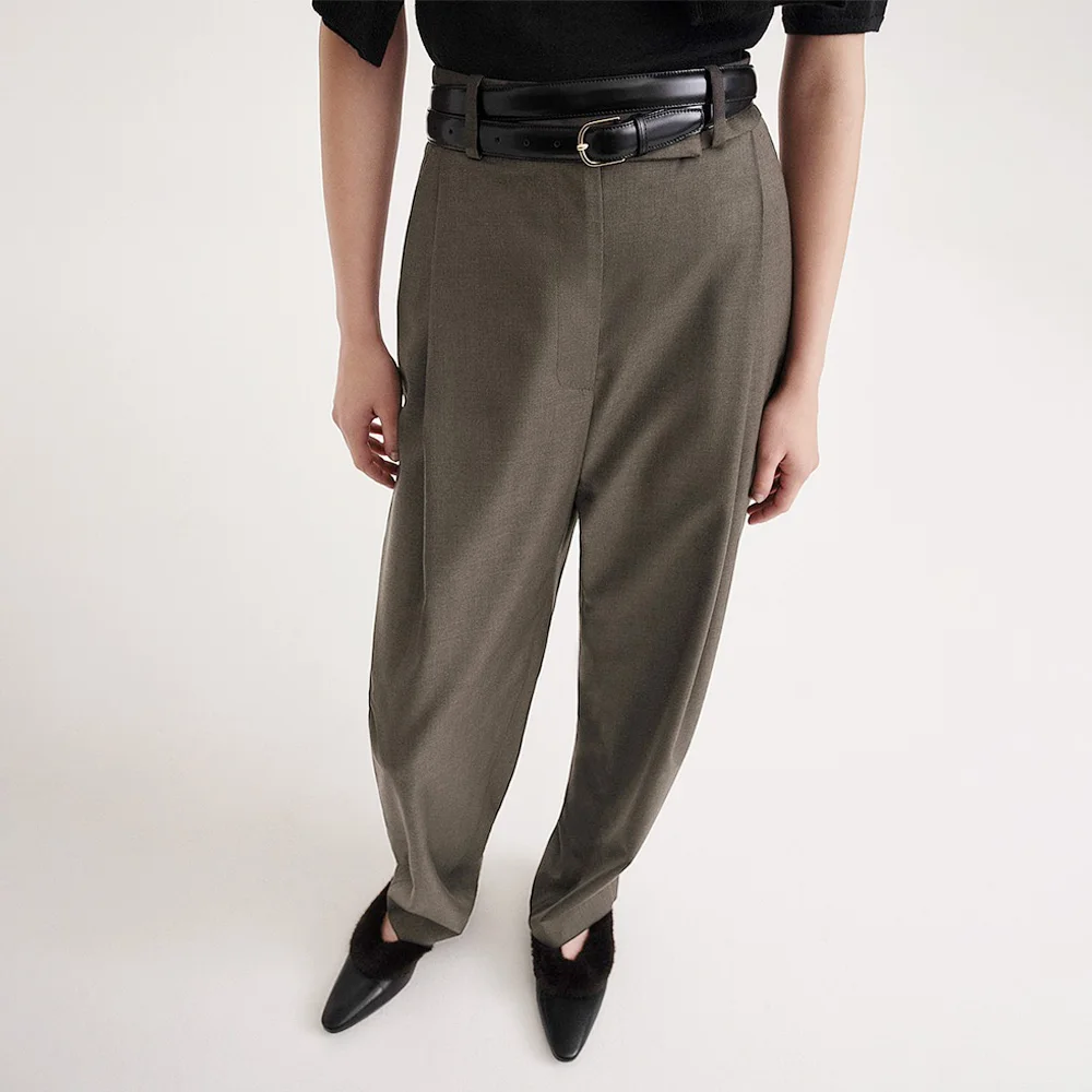 

T@teme Scandinavian niche minimalist style commuter versatile thin front button closure high-waisted suit trousers