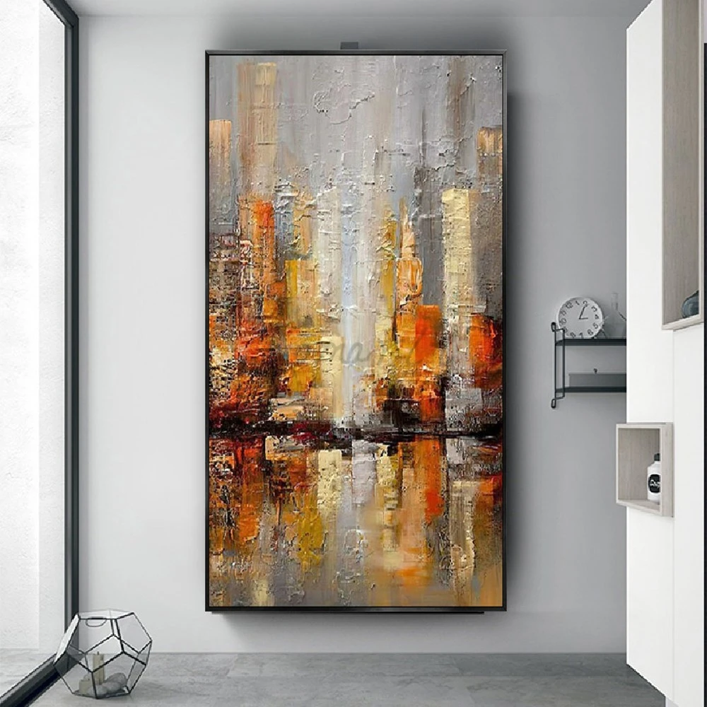 

Handmade City View Brown Texture Poster Abstract Oil Painting Modern Canvas Art Picture Decor Living Room Cuadros Exhibit Mural