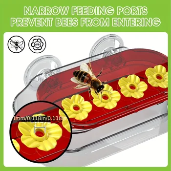 Hummingbird Feeder with 4 Feeding Ports Strong Suction Cups Window Hanging Garden Bird Water Drinker Bottle - Image 4