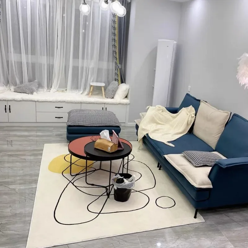 Black White Minimalist Living Room Sofa Carpet Abstract Lines Bedroom Bedside Carpets Modern Art Plush Rug Comfortable Soft Rugs 2