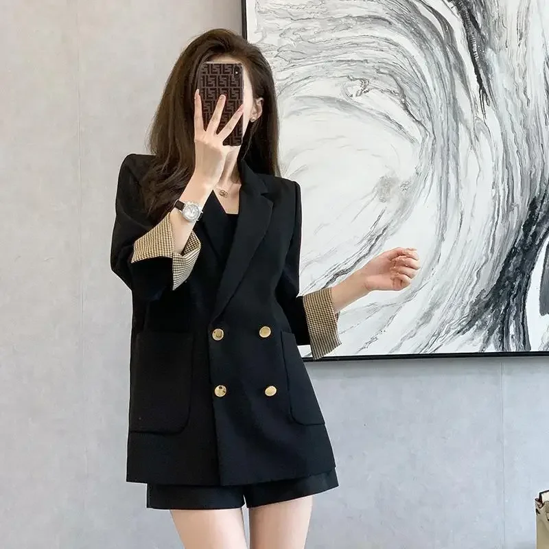 Vintage New Blazer Women Spring Autumn Jacket Blazers Coats Korean Fashion Luxurious Double-row Button Brand Black Coat