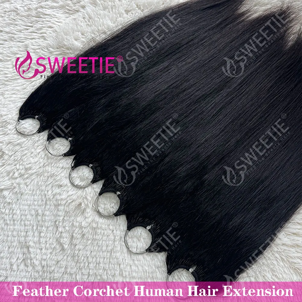 Yaki Straight Feather Crochet Human Hair Extensions 12A Light Yaki Straight Crochet Virgin Human Hair Pre-Separated Knotless 6