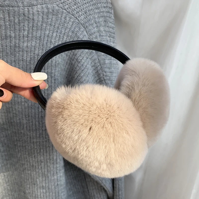 Natural 100% Rex Rabbit Fur Earmuffs Y2k Ear Muffs for Women Winter Apparel Accessories Headphones Cute Fur Earmuffs for Kids