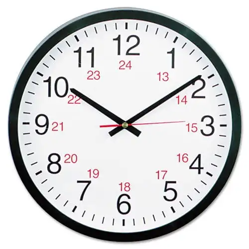 

12.63 in. Diameter 24-Hour Round Wall Clock Black Case