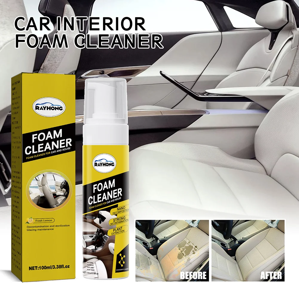 

100/200ml Multi-purpose Foam Cleaner Spray Car Interior Cleaner Anti-Aging Protection for Leather Seat Home Lemon Scent