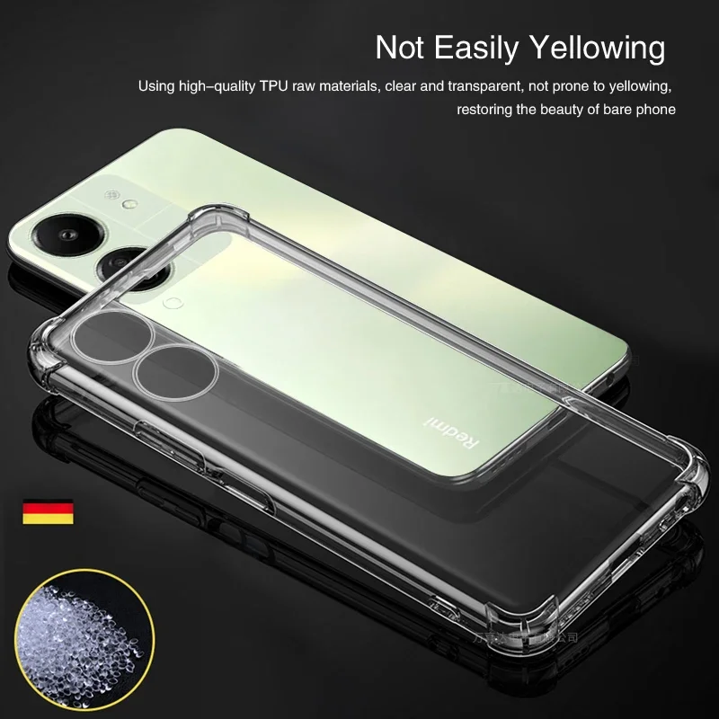 For Redmi 13C Case Clear Shockproof Soft Silicone Protect Phone Case For Xiaomi  Redmi 13C Cover