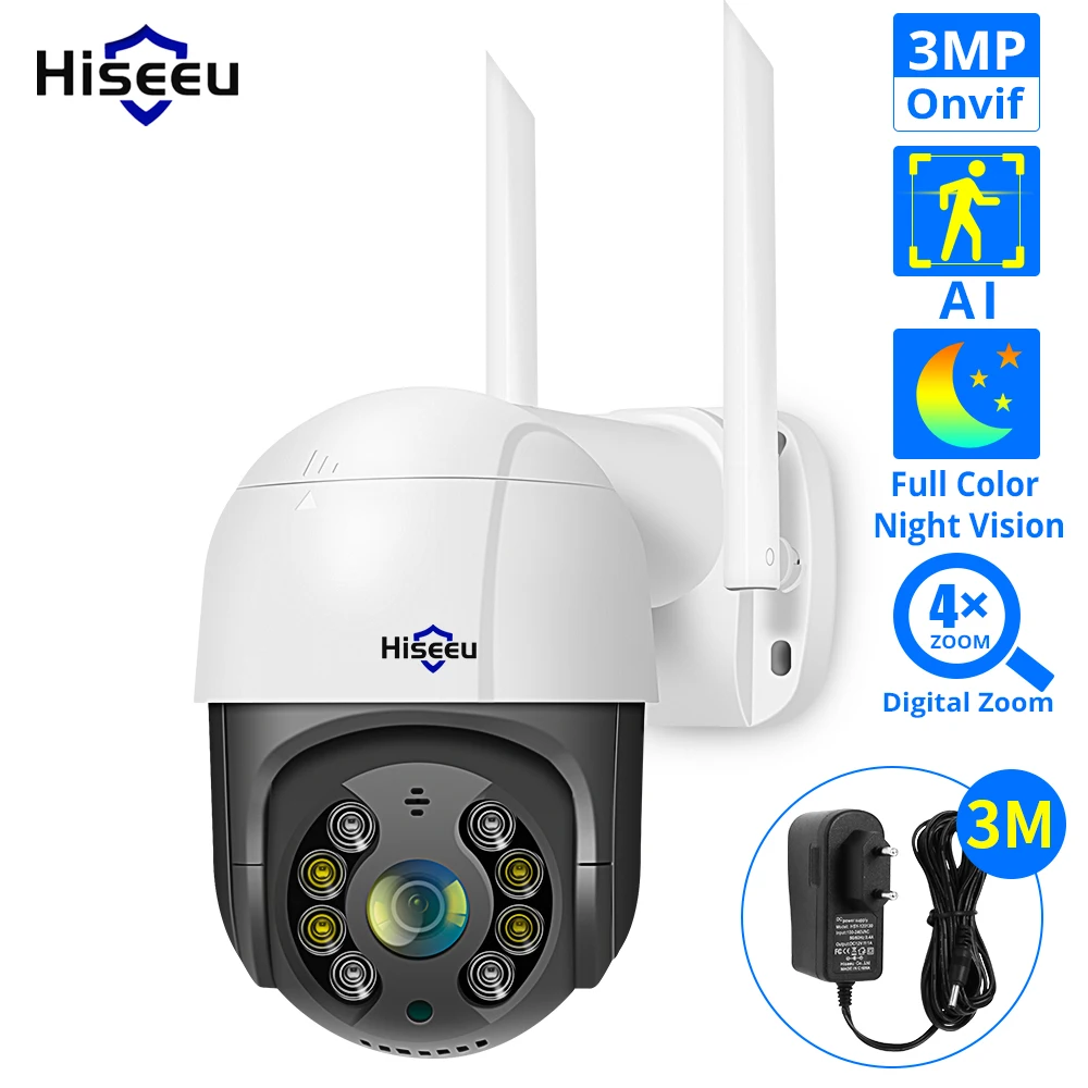 Hiseeu 4K 8MP PTZ WiFi Security Camera AI Human Detection 5X Zoom CCTV