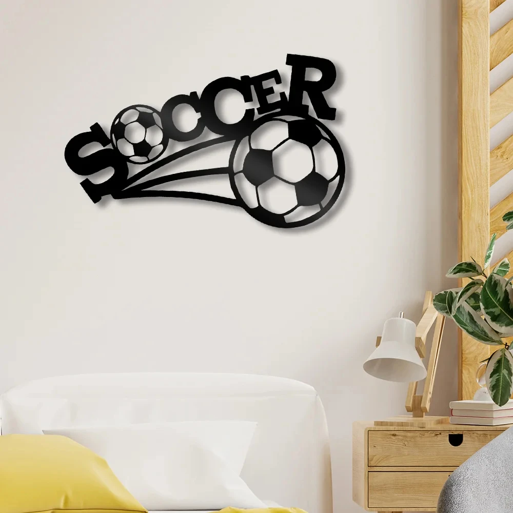 Soccer Metal Hanging Wall Art Plaque Black Letter Silhouette Cafe Kitchen Dining Room Decoration Pub Club Poster
