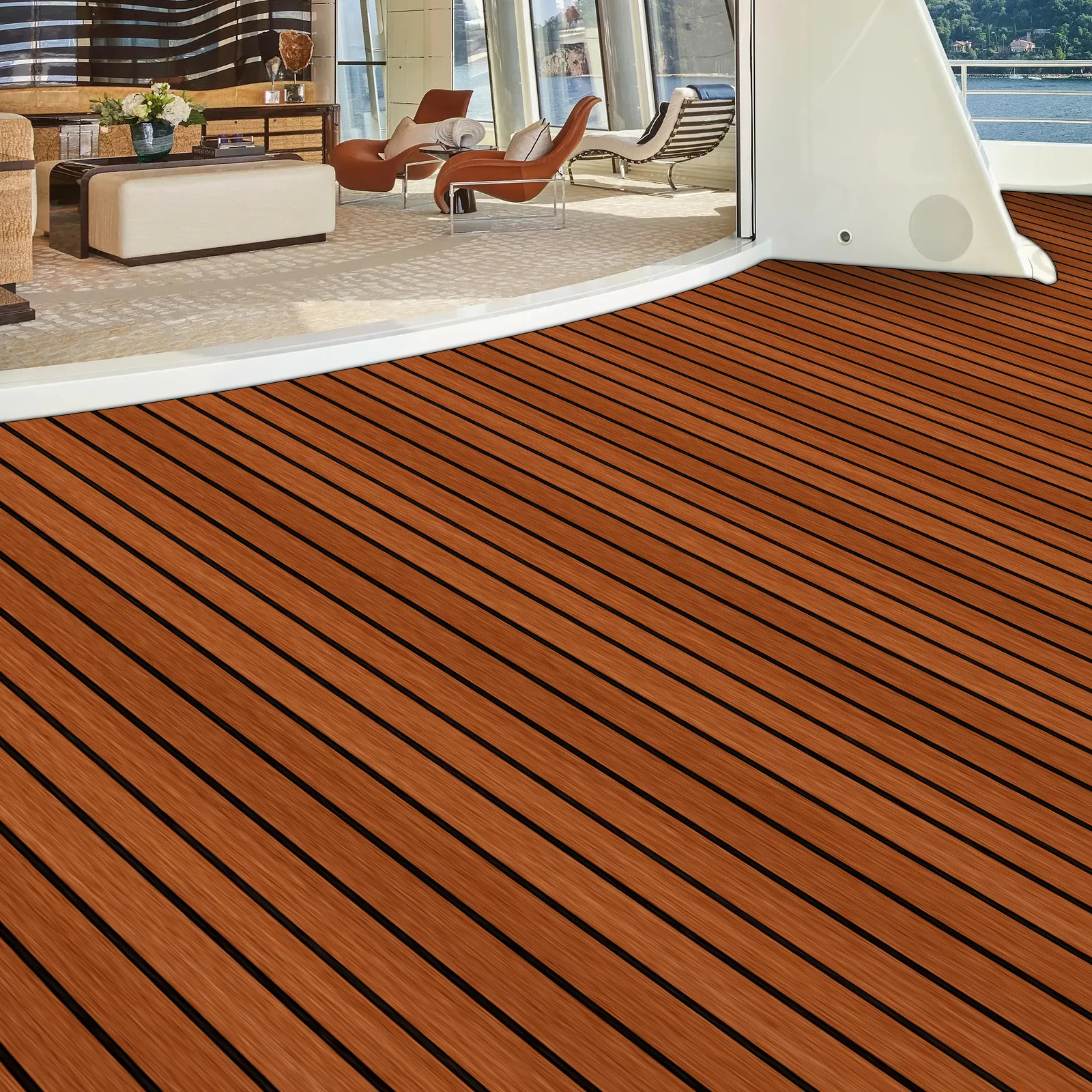 

Boat Flooring EVA Foam Decking Sheet Faux Teak Marine Mat Non-Slip Self-Adhesive for Motorboat RV Yacht Kayak Swimming Pool 95"