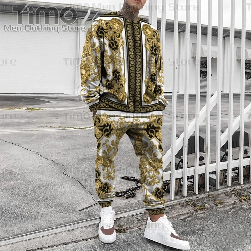 2023 New Men Tracksuit Luxury 3D Printed Long Sleeve T-shirt+Pants Set Street Fashion Casual Style Comfortable Jogging Clothing