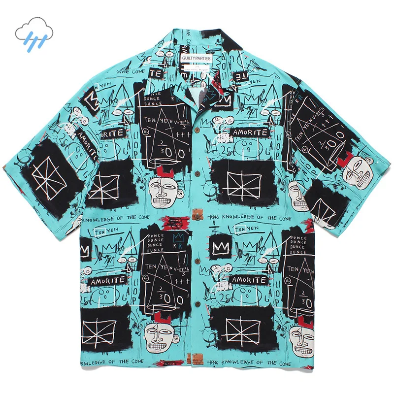 

Full Graffiti Printing Hip Hop WACKO MARIA Short Sleeves Shirts High Quality Oversized Summer Hawaiian Shirt For Men Women