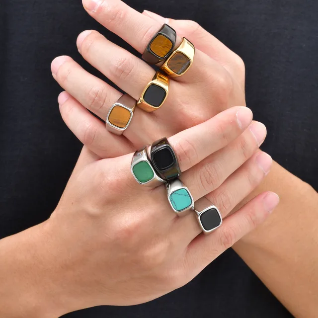 91204-13a6eb.jpg Bague élégante en pierre naturelle carrée pour homme, bague signet en acier inoxydable étanche, cadeau d'anniversaire pour lui, papa