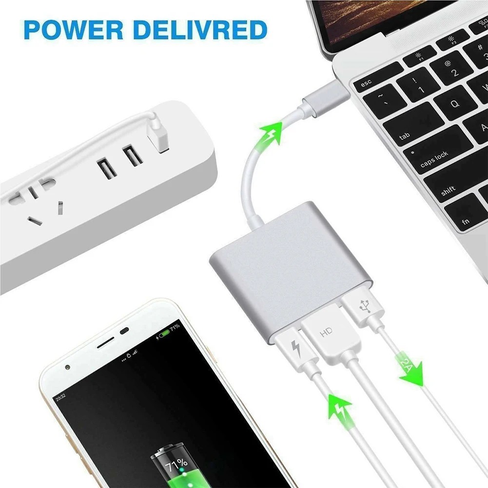 노트북용 멀티 포트 케이블 변환기, USB HDMI 호환 어댑터, TYPE-C, 10Gbps, 3-in-1