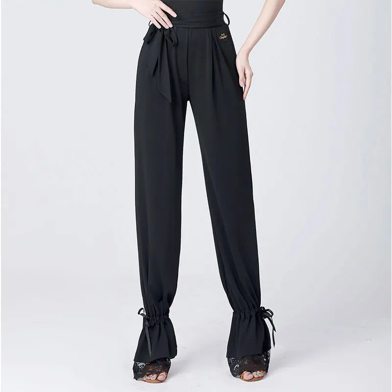 Dance Pants Elastic Waist Latin Dance Practice Pants Shrinking Lace Trousers Ballroom Dance Ladies Pants Women Clothing
