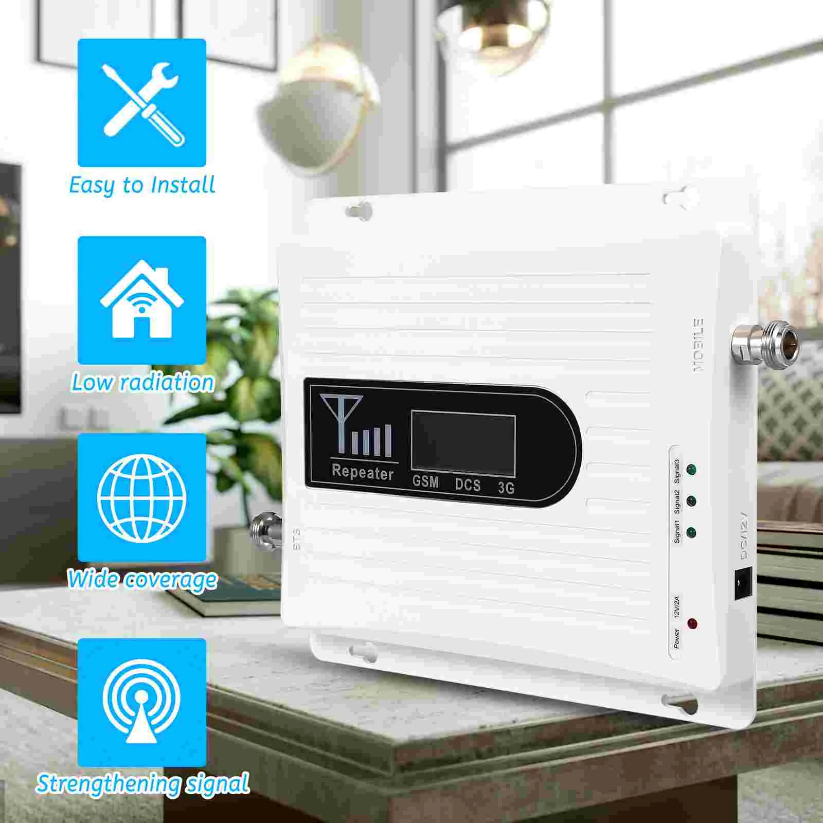 

Cell Phone Signal Booster Mobile Signal Amplifier Kit for Home Office Basement Warehouse (EU Plug)
