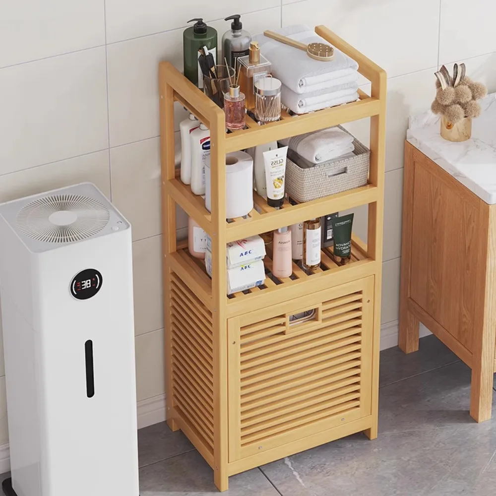 Laundry Hamper Bathroom Rack Multi-function Bamboo Laundry Baskets With Shelf With Tilt Out Basket Wooden Storage Hamper Rack