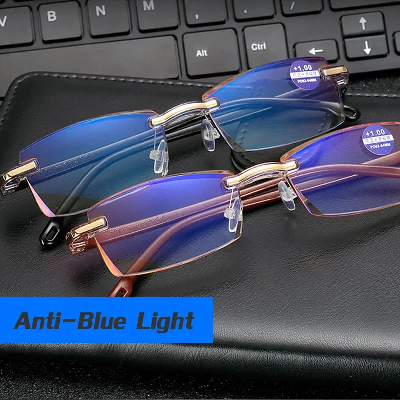 Classic Rimless Reading Glasses For Men Women Anti Blue Light