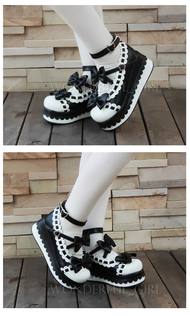 Neue japanische Lolita Plateauschuhe Prinzessin Cosplay Schuhe mit Schleife Größe 35-47 4