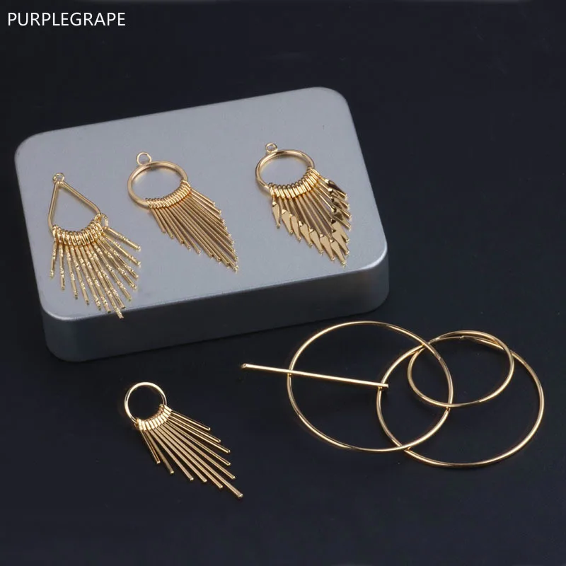 

DIY jewelry accessories 18k gold plating electrochromic color fringed temperament exaggerated geometric earrings pendant 4pieces