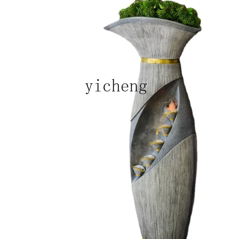 

XL Large Floor Water Fountain Creative Hallway TV Cabinet next to Flower Ornaments