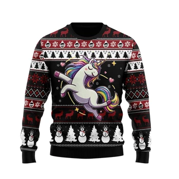 Fashion Unicorn Ugly Christmas Sweater Trend Men Women 3D Printed Xmas Sweatshirt Casual Streetwear Oversized Pullover Tracksuit