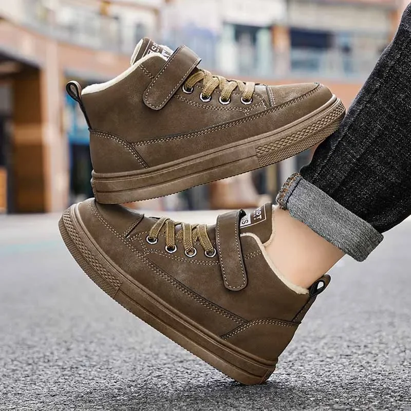 

Детские зимние ботинки для мальчиков и девочек, Нескользящие хлопковые кроссовки, новинка 2024, зимняя теплая детская Студенческая обувь с плюшевой подкладкой, детская походная обувь