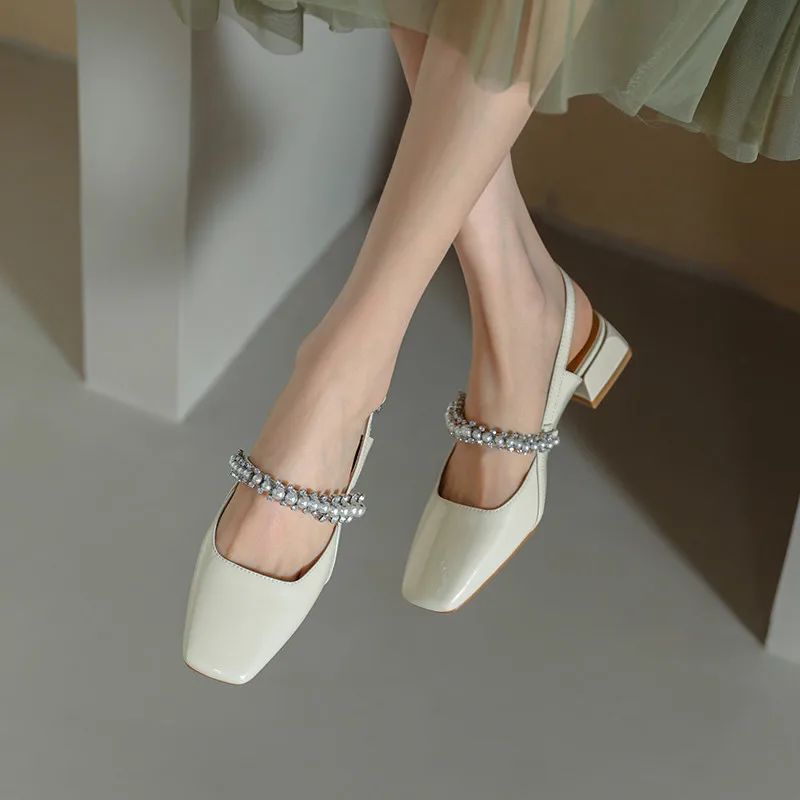 Dilalula Women Pumps Spring Summer Wedding Party Sandals New Rhinestone Pearl Square Toe Low Heels Shoes Woman Fashion Elegant |